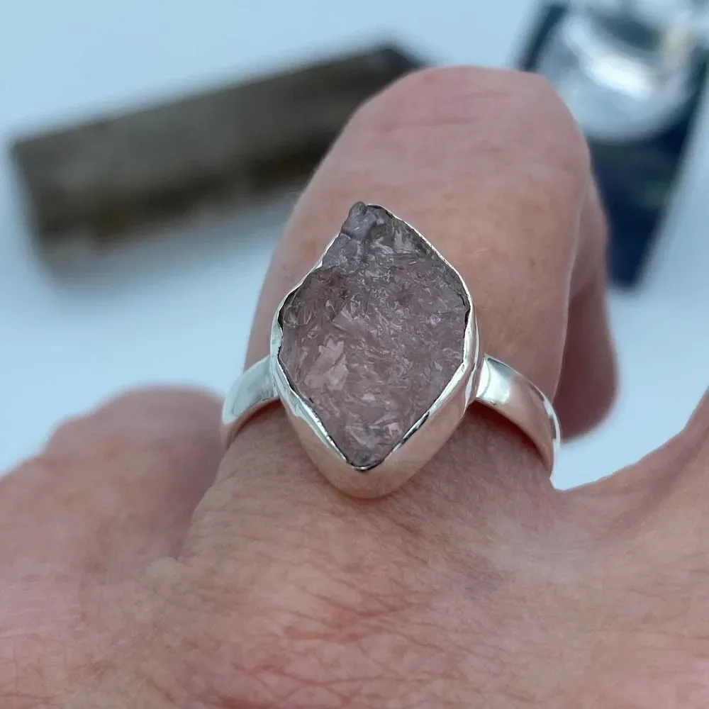 Pink Morganite Rough Madagascar Sterling Silver Ring Size 8.5